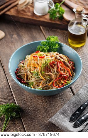 Panasian Funchoza Noodle Salad With Stripes Of Vegetables