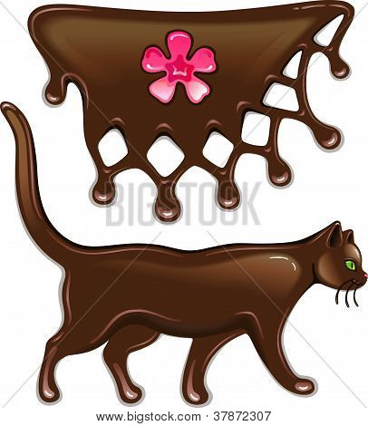 마멀레이드 초콜릿 꽃 장식과 고양이