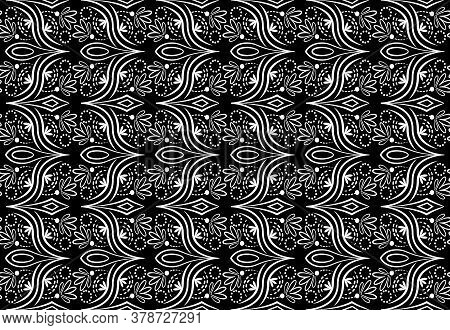 Abstract Seamless Pattern, Black Floral Pattern, Repeating Monochrome Stylized Trim Pattern