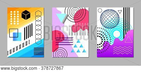 Vector Page Cover Design, Book, Brochure Cover With Design Elements, Memphis, Circles, Squares, Tria
