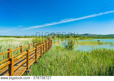 Beautiful Nature Park Vrana Lake (vransko Jezero), Dalmatia, Croatia, Wooden Path In Observation Par