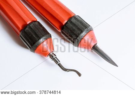 Deburring Tool For Metal, Wood, Aluminum, Copper And Plastic Isolated On White Background.