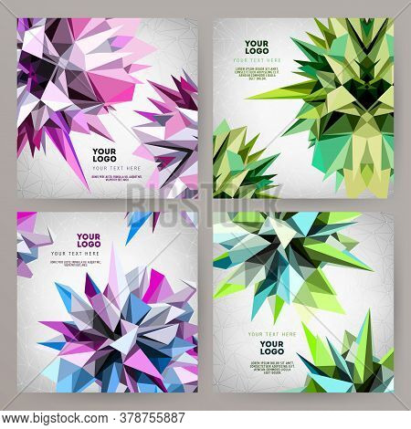 Set Of Vector Modern Abstract Cards With Geometric Asymmetric Triangle Shapes