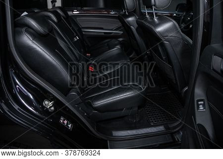 Novosibirsk/ Russia - July 18  2020: Mercedes Benz Gl-class, Rear Seat For Passengers In Black Leath