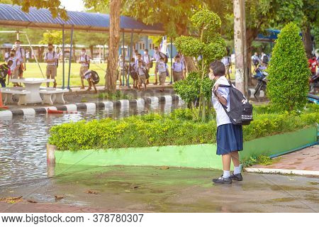 Kanchanaburi,thailand-july 2,2020:thai Students Wear Various Medical Masks To Prevent Themselves Fro