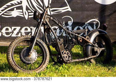 Senno, Belarus - 07.03.2015: Summer Open-air Motorcycle Festival, Motorcycles On A Sunset Background