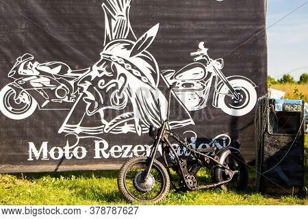 Senno, Belarus - 07.03.2015: Summer Open-air Motorcycle Festival, Motorcycles On A Sunset Background