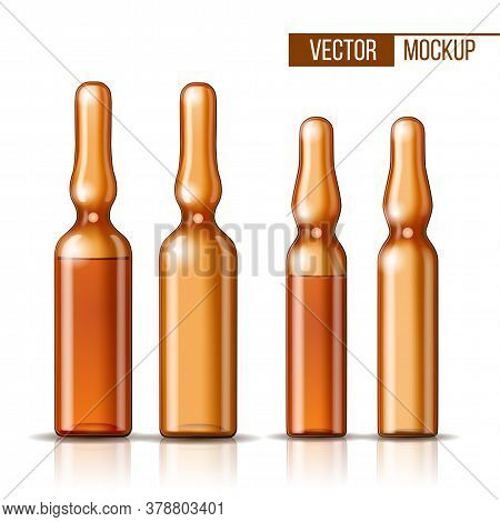 Empty Transparent Glass Ampule And Ampule With Vaccine Or Drug For Medical Treatment.