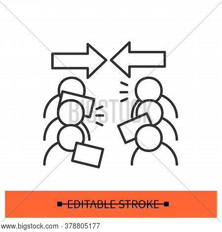 Conflict Of Interest Icon. Two Group Of People In Counter Protest Line Pictogram. Concept Of Opposit