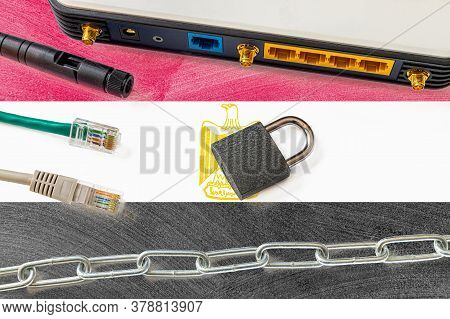 Egypt Internet Censorship And Security Concept. Flag In The Background Of The Internet Connection Sw