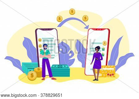Online Money Trasfer, Mobile Transaction, Internet Payment, Cash Dollars And Coins Online Banking Ve