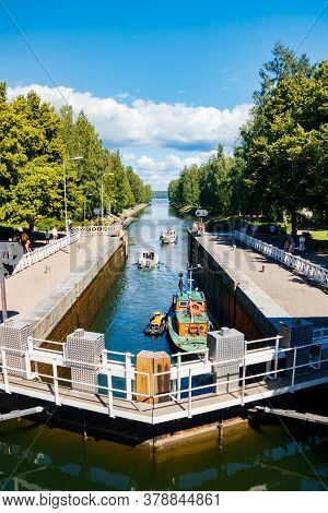 Asikkala, Finland - 16 July 2020: Vaaksy Canal Between Two Big Lakes Vesijarvi And Paijanne. Gateway
