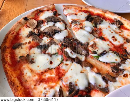 Original Classic Margherita Italian Pizza With Funghi Mushroom And Cheese / Fungus. Healthy Traditio