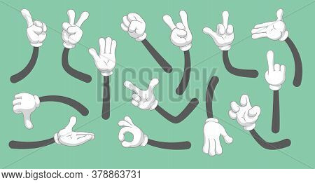 Cartoon Hands In Gloved. Vector Clipart Arms In Different Poses. Vector Isolated Illustration Symbol