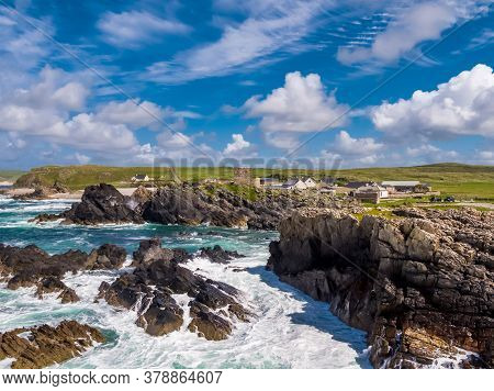Aerial View Of The Beautiful Coast Next To Carrickabraghy Castle - Isle Of Doagh, Inishowen, County 
