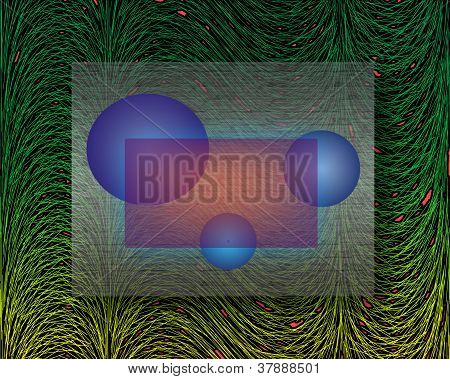 Composição abstrata com Aballs sobre fundo verde
