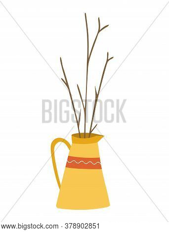 Autumn Minimalistic Composition. Vase With Autumn Bouquet. Cozy Home. Scandinavian Interior. Doddle 