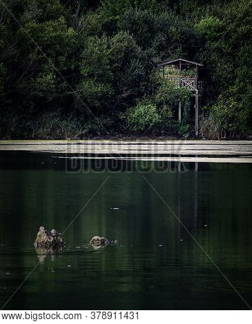 Viewpoint On A Quiet Marsh With Some Rocks In Water