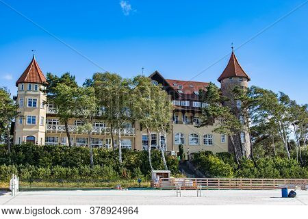 Beautiful Historic Hotel On The Beach In Łeba In Poland On A Sunny Summer Day