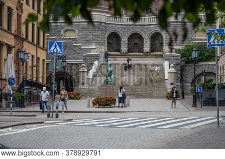 Helsingborg, Sweden - July 26, 2020: The Lower Part Of The Stairs Leading Up To The Core, Or Karnan,