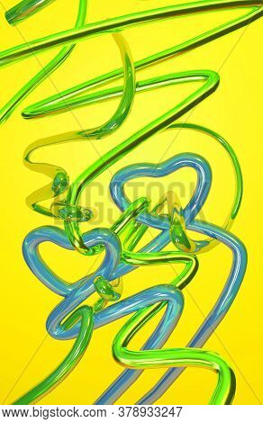 3d Illustration Of Silver Green Blue Tubes Background With Metal Gloss And Reflections