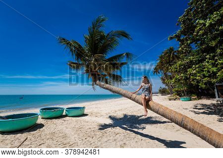 Young Sexi Woman On Palm In Vietnam