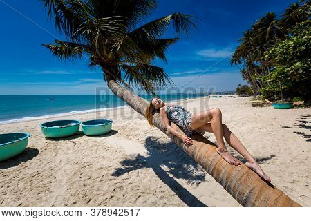Young Sexi Woman On Palm In Vietnam