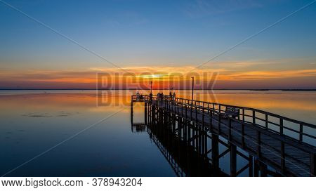 Sunset On Mobile Bay From Daphne, Alabama Bayfront Park Pavilion In July 2020