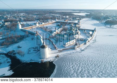 Top View Of The Kirillo-belozersky Monastery On A Frosty December Day (aerial Photography). Vologda 