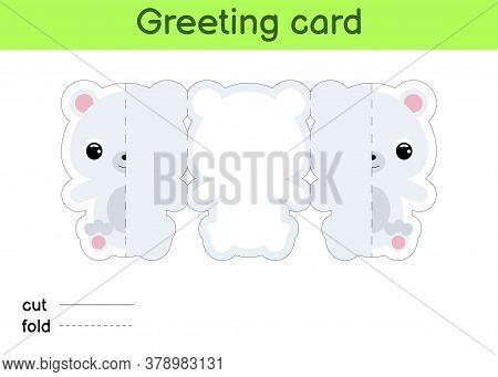 Cute Polar Bear Fold-a-long Greeting Card Template. Great For Birthdays, Baby Showers, Themed Partie
