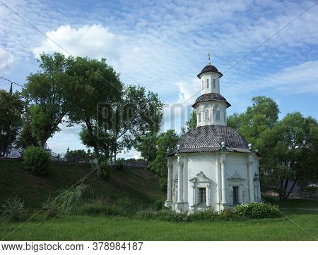 White Chapel of the Pyatnitsky well with holy spring inside. Russia, Sergiev Posad