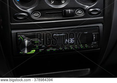 Novosibirsk/ Russia - July 27 2020: Daewoo Matiz, A Close Up On A Black Panel With Radio,  Player An