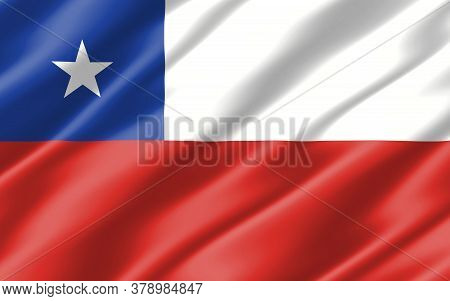 Silk Wavy Flag Of Chile Graphic. Wavy Chilean Flag 3d Illustration. Rippled Chile Country Flag Is A 