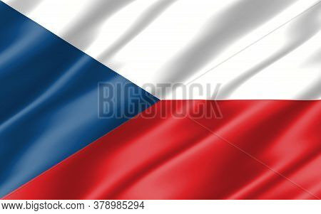 Silk Wavy Flag Of Czech Republic Graphic. Wavy Czechia Flag 3d Illustration. Rippled Czech Republic 