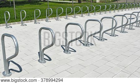Meatal Bicycle Storage On The Street Outdoor Day