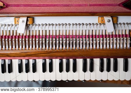 Top View Of Harmonium Classical Indian Musical Instrument.