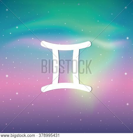 Zodiac Sign Gemini Horoscope In Colorful Starry Sky Vector Illustration Eps10
