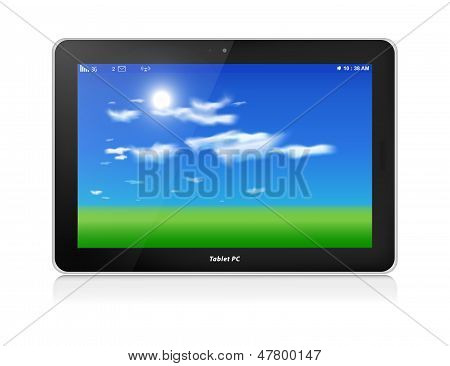 Tablet Pc. vektor. Vandret. Blå himmel baggrunden