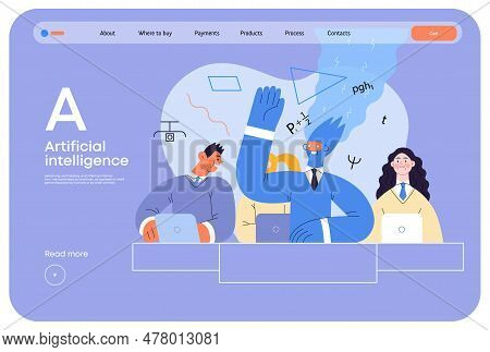 Artificial Intelligence Illustration. Studies -modern Flat Vector Concept Illustration Of A Group Of