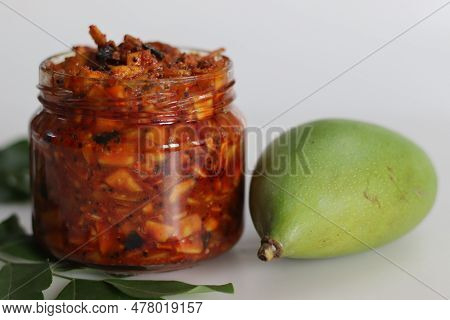 Kadumanga Achar. Kerala Style Instant Mango Pickle Made Of Chopped Unripe Raw Totapuri Mangoes, With
