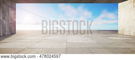 Cement Interior For Your Design. An Empty, Light Template For The Back Of Your Design. Wide Concrete