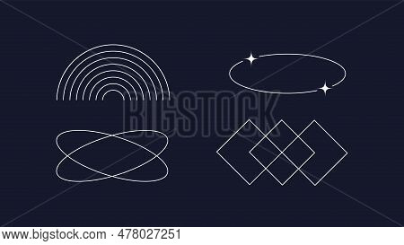 Abstract Geometric Figures Form Set. Structure Of Atom And Motion Of Planet. Physics And Learning Ma