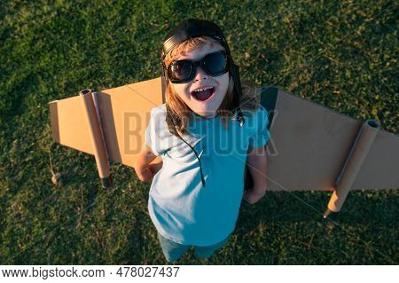 Freedom Carefree And Kids Dream. Kid Dreams Of Future. Kid Pilot Dreaming. Child Dream Concept. Blon