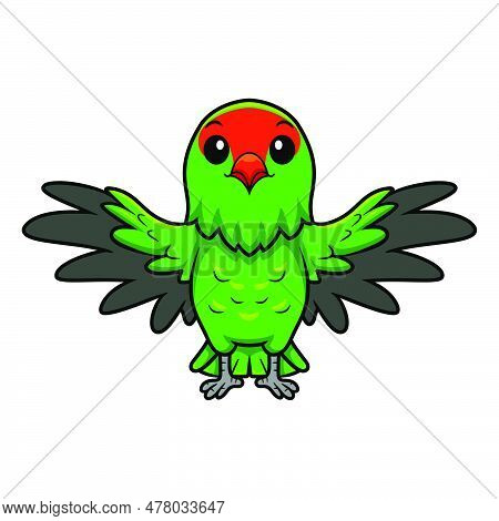 Vector Illustration Of Cute Black Winged Lovebird Cartoon Flying
