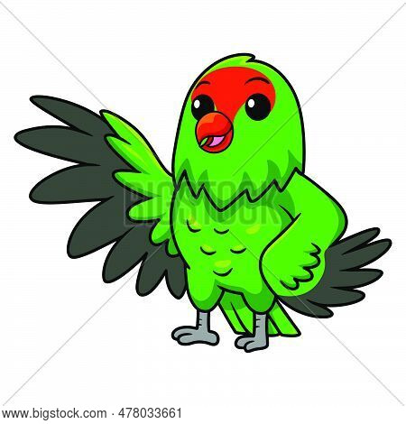 Vector Illustration Of Cute Black Winged Lovebird Cartoon Waving Hand