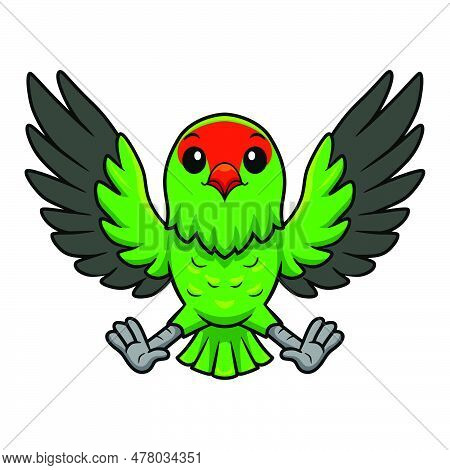 Vector Illustration Of Cute Black Winged Lovebird Cartoon Flying