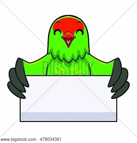 Vector Illustration Of Cute Black Winged Lovebird Cartoon Holding Blank Sign
