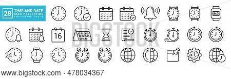 Collection Of Time And Date Icons, Schedule, Clock, Calendar, Editable And Resizable Eps 10