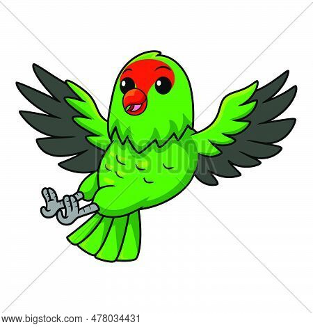 Vector Illustration Of Cute Black Winged Lovebird Cartoon Flying