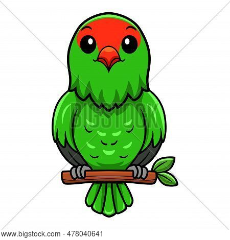 Vector Illustration Of Cute Black Winged Lovebird Cartoon On Tree Branch
